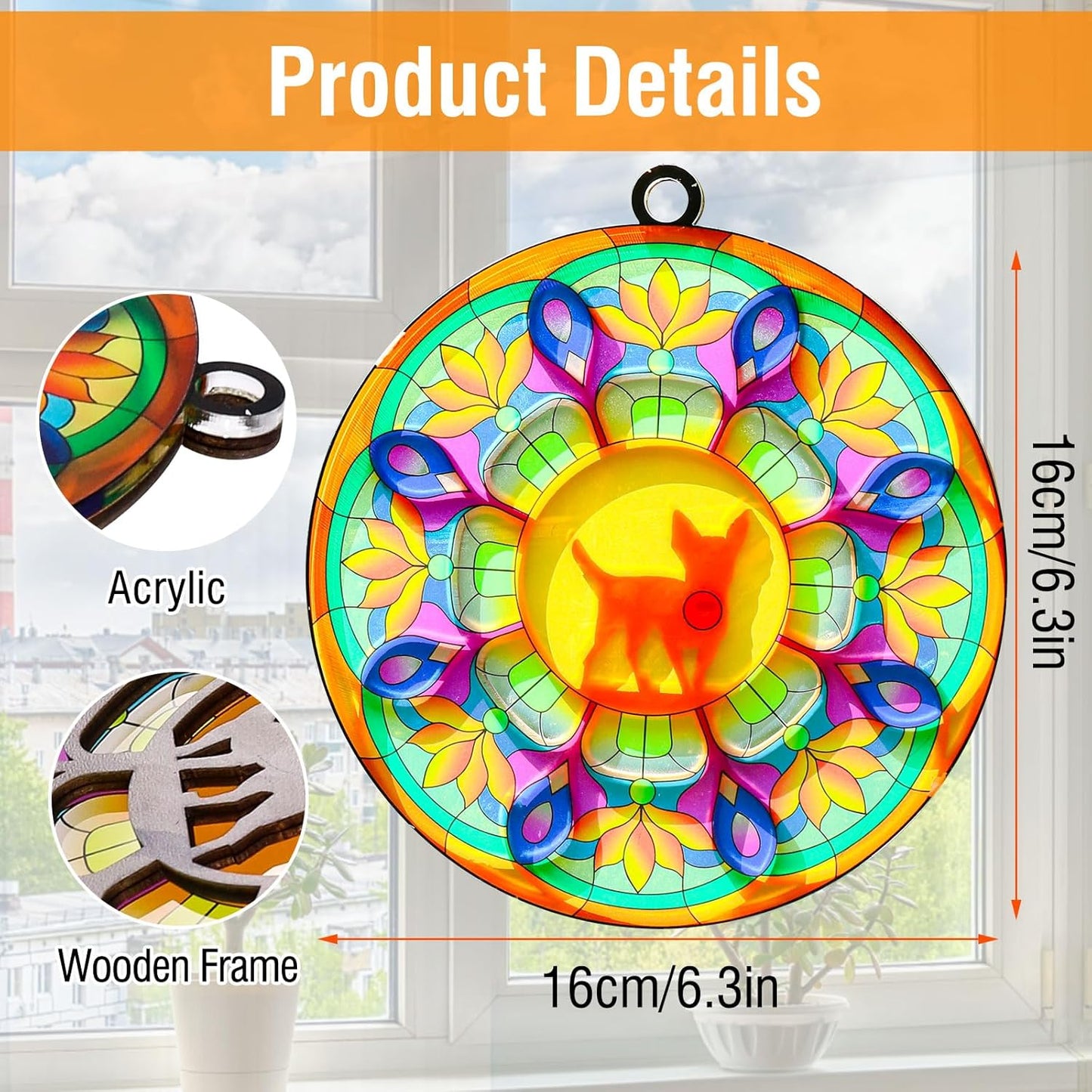 Dog Memorial Suncatcher, Pet Sympathy Gifts, Stained Glass Window Hanging, Memorial Gifts for Loss of Dog, Loss of Pet Sympathy Gift - Write Dog's Name for Pet Lovers 6.3 in*6.3 in