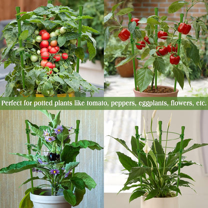 Halatool 4 Packs Tomato Cage Plant Support Cages for Garden 18 inches Adjustable Tomato Cage Cucumber Trellis Plant Support Stakes with 10 Pcs Plant Clips for Climbing Plants, Potted Plants