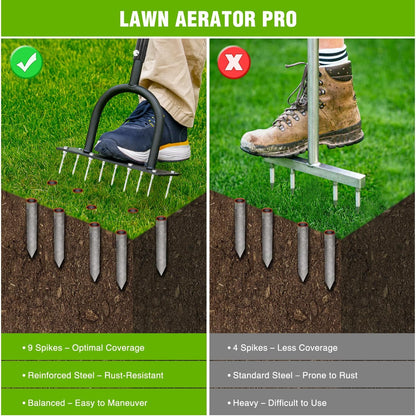 Yesker Lawn Aerator Spike Tool – Manual Metal Soil Aerator with 9 Iron Spikes, Dethatching Lawn Tool for Yard, Garden, and Lawn Aeration