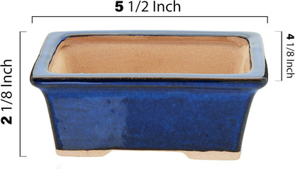 Leaves and Soul Complete Bonsai Set - Small Blue Rectangle Bonsai Pot | 160ft of Bonsai Hobby Wire | Wire Cutter | Bonsai Soil | Bonsai Fertilizer | Storage Bag