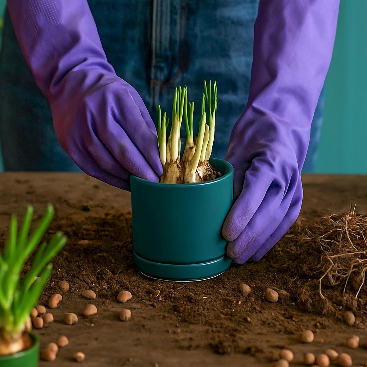 D'vine Dev Set of 2 Plants Pots, 3.5 Inch Ceramic Planter Pot for Plants with Drainage Hole and Saucer, Teal, 94-V-A-9