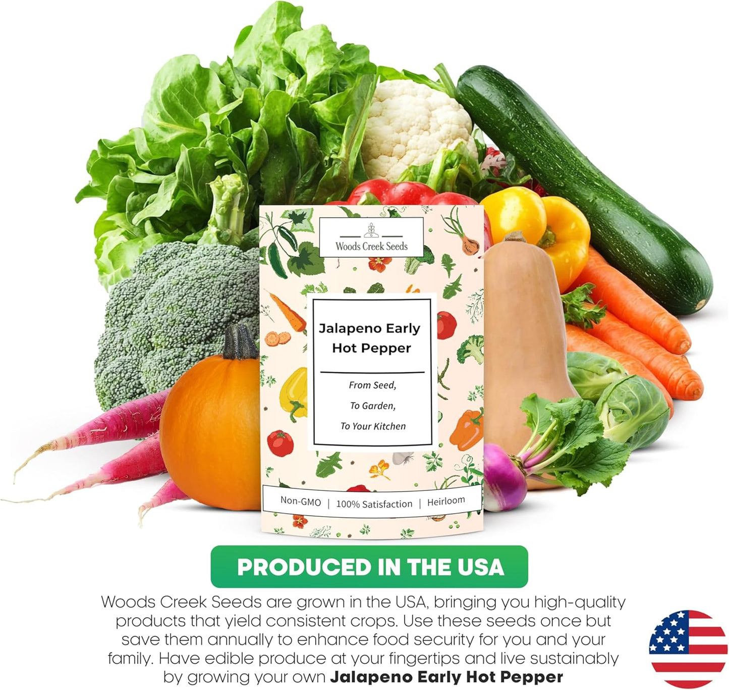 Woods Creek Seeds: Jalapeño Early Hot Pepper Seeds for Planting - Heirloom Non-GMO Jalapeno Seeds for Planting - Beginner Friendly Jalapeno Pepper Seed Pack for Indoor, Outdoor & Home Garden