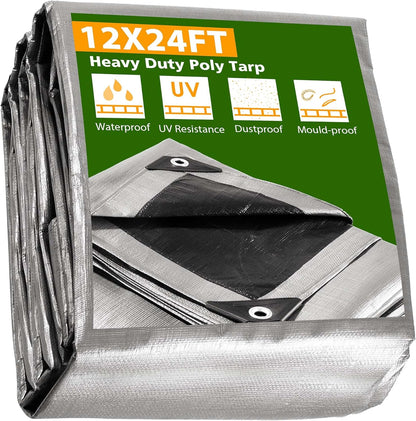 Yescom 12x24 Ft 10 Mil Poly Tarp Protective Cover Tarpaulin Heavy Duty Reversible Silver Black Tarps