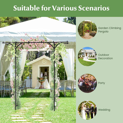 LDAILY Wedding Arch, 6.8FT Rustproof Metal Garden Arbor with Extended Roof & 4 Stakes, Outdoor Plant Support for Vines Roses, Decorative Trellis for Climbing Plants Outdoor for Lawn Wedding Ceremony