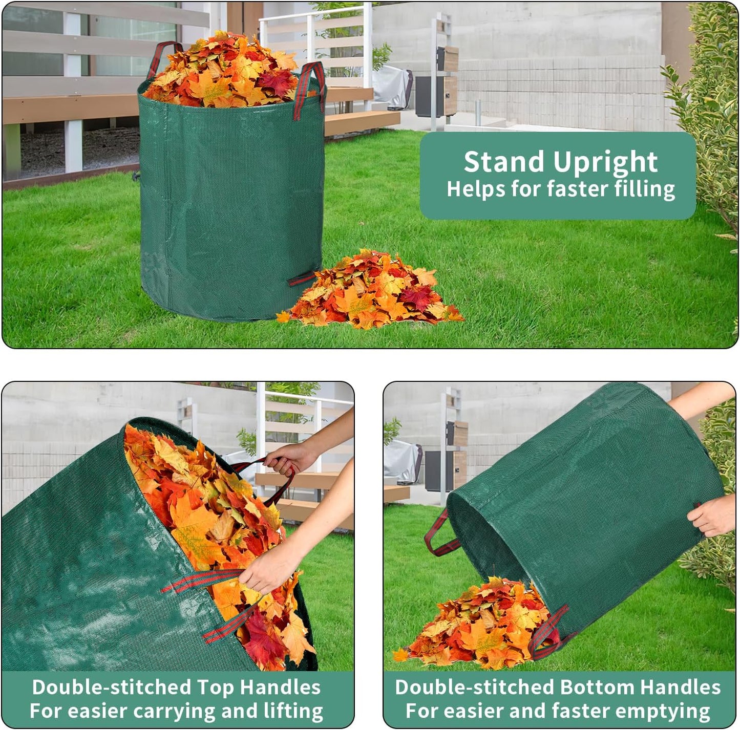 2 Pack Yard Waste Bags 53 Gallon Lawn and Leaf Bags, Reusable Heavy Duty Garden Bags for Collecting Leaves, Waste Container for Clean Up Outdoor Debris Leaves Grass Clippings