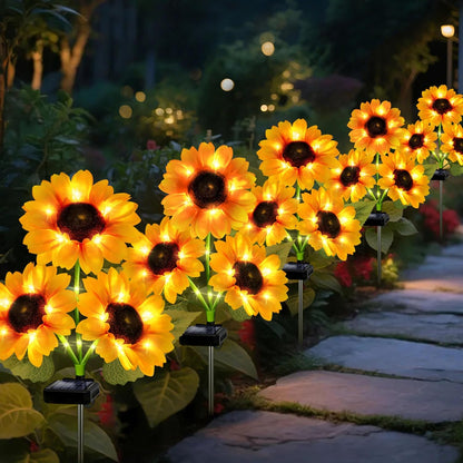 Solar Garden Lights Outdoor, 5 Pack Sunflower Lights with 15 Large Sunflower, Waterproof Garden Decor, Birthday Gifts for Mom Grandma, Decorative Solar Flowers for Pathway Patio Yard Fall Decorations