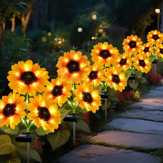 Solar Garden Lights Outdoor, 5 Pack Sunflower Lights with 15 Large Sunflower, Waterproof Garden Decor, Birthday Gifts for Mom Grandma, Decorative Solar Flowers for Pathway Patio Yard Fall Decorations