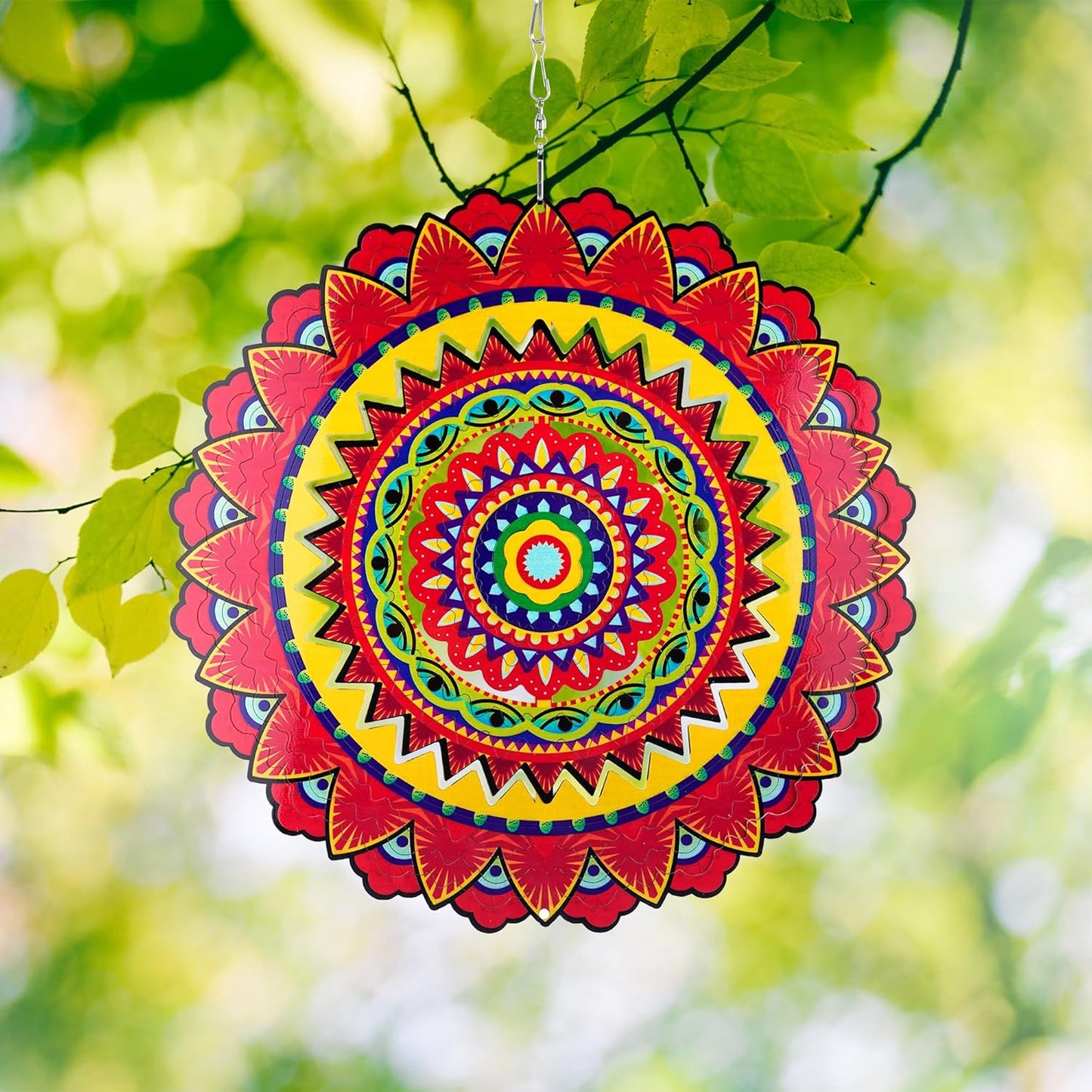Garden Wind Spinners, 6 Inch 3D Stainless Steel Mandala Wind Spinner for Yard Garden Decoration Christmas Party Indoor and Outdoor Decoration