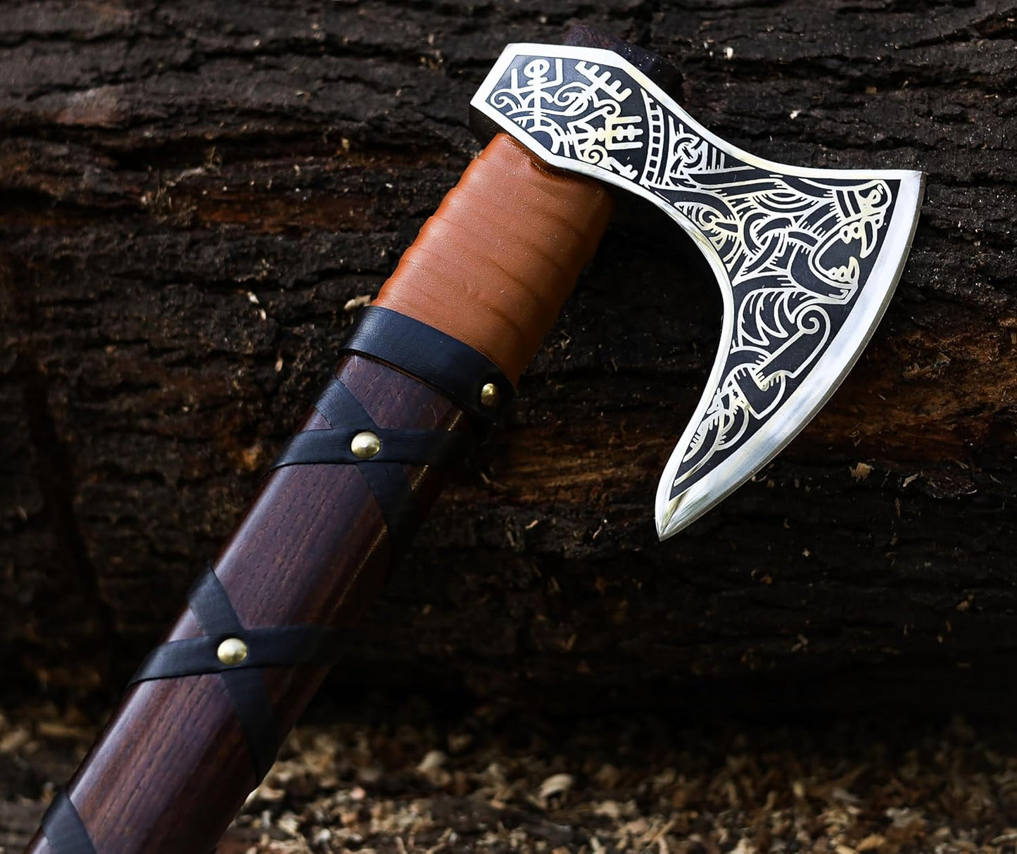 SHINY CRAFTS-Axes Viking Axe Hatchet Norse Axe Best Tomahawk Viking Bearded Axe- Beautiful Camping Axe Best Gift for Him with Leather Sheath (VBA 15A)