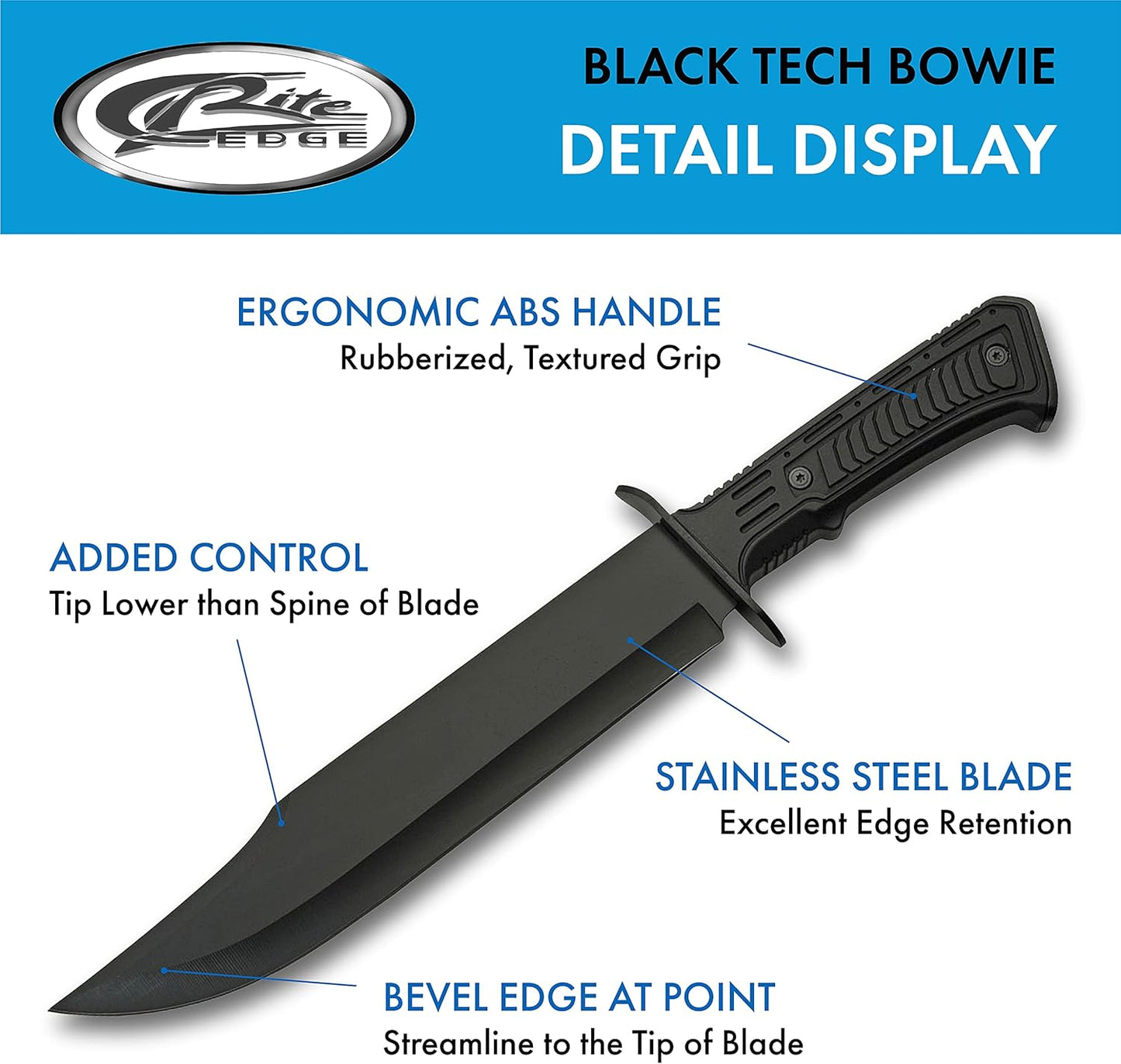 SZCO Full Tang Tactical Bowie Knife 15 Inch - Black Camping Knife with Rubber Handle, Stainless Steel Blade & Sheath - Pocket Knife for Hunting, Camping & Outdoor Uses - Knives for Men
