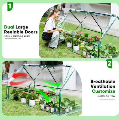 Greengro Mini Greenhouse, 71" x 36" x 36" Portable Greenhouses for Outdoors with Roll-up Zipper Door, Ground Stakes & 20 T-Shaped Plant Tags, Waterproof UV-Resistant Green House for Indoor