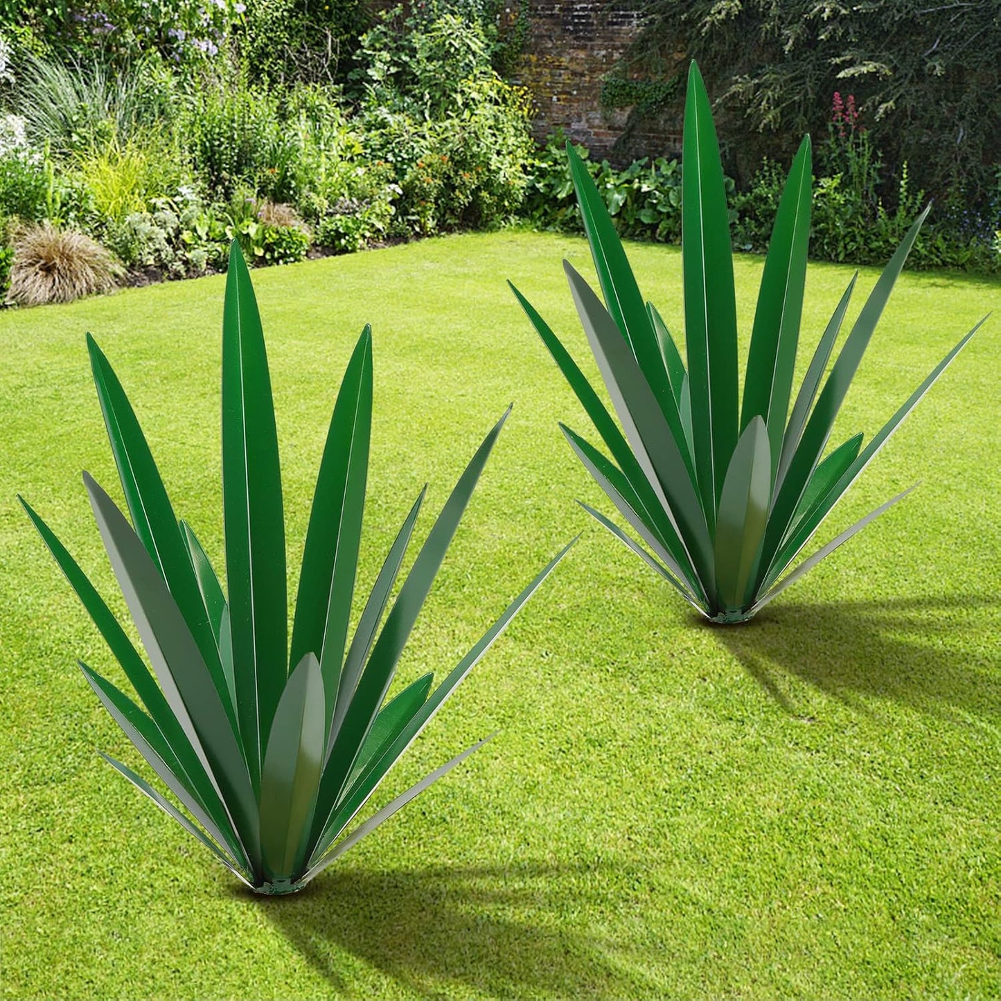 TOMBABY Large Leaf Thickened Metal Agave Plant Outdoor Decoration Desert Courtyard Art Plant Garden Decoration Outdoor Metal Art Floral Gift (1, Green)