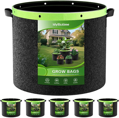 Grow Bags 6 Pack 2MM 400G More Heavy Duty Thickened Nonwoven Garden Plant Fabric Pots (Black, 10 Gallon)