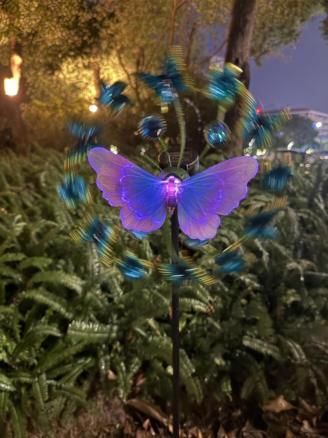 46" Butterfly Solar Outdoor Windmill Wind Spinners for Yard and Garden, Sapphire Kinetic Wind Spinner Outdoor Decor, Wind Sculpture Yard Art for Patio, Lawn & Garden