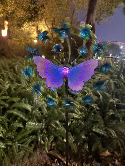 46" Butterfly Solar Outdoor Windmill Wind Spinners for Yard and Garden, Sapphire Kinetic Wind Spinner Outdoor Decor, Wind Sculpture Yard Art for Patio, Lawn & Garden