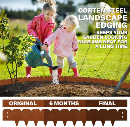 Cor-Ten Steel Landscape Edging – 8" Tall x 40" Long (6-Pack, 20FT Total) | Rustic Bendable Metal Garden Edging for Lawn, Yard & Patio | Heavy Duty Scalloped Edges – DIY Landscaping Edging