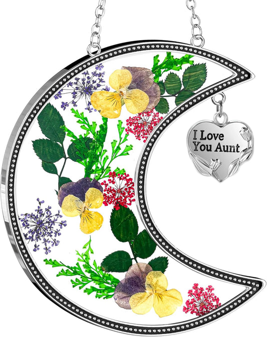 KY&BOSAM Moon Suncatchers Aunt Gifts for Mom Family Friends Stained Glass for Windows Wind Chimes