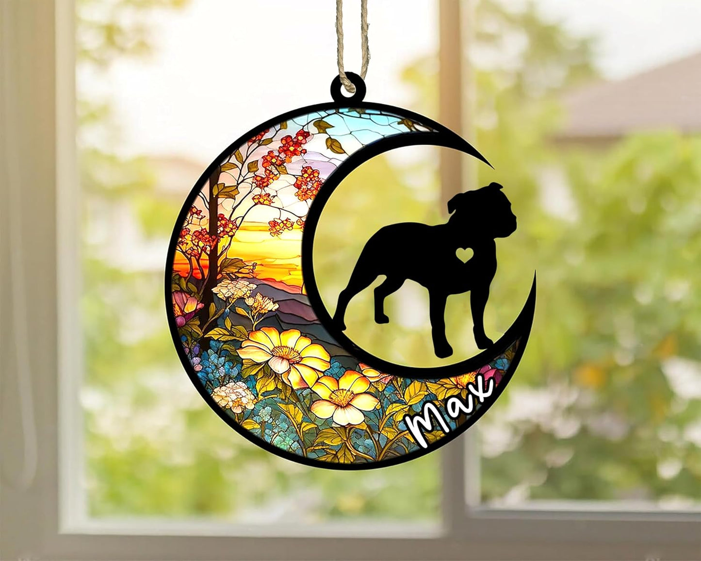 Personalized Dog Memorial, Custom Name Staffordshire Bull Terrier Dog Christmas Ornament, Custom Breeds, Pet Loss Light Catcher, Gifts for Lovers Loss of Pet Sympathy on Mothers Day Christmas