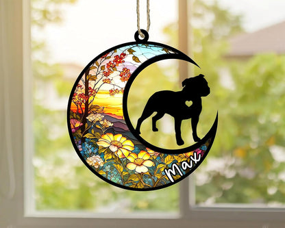 Personalized Dog Memorial, Custom Name Staffordshire Bull Terrier Dog Christmas Ornament, Custom Breeds, Pet Loss Light Catcher, Gifts for Lovers Loss of Pet Sympathy on Mothers Day Christmas