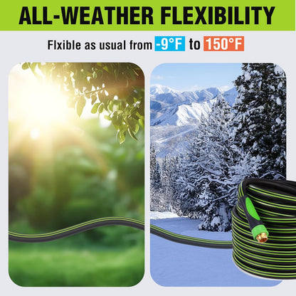 WORKPRO Hybrid Garden Hose 5/8 in.x 100ft, Water Hose Heavy Duty, Flexible, Lightweight Hybrid Rubber Hose with Rotary Handle, 3/4" Solid Brass Fittings, Outdoor Watering Hose for Lawn, Garden & Yard