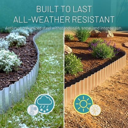 50FT Galvanized Steel Corrugated Metal Landscape Edging – Flexible & Rustproof Garden Edging Border, Decorative Metal Trim for Flower Beds, Lawn, Driveway, Walkway & Raised Beds