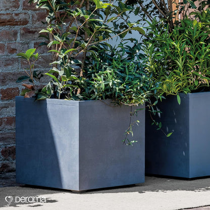 Deroma Millennium 19” Cube Planter | Lightweight & Durable Plastic | Indoor or Outdoor Pots for Plants | Includes Water Reserve & Drainage Plug | Trendy Planter for Plants, Flowers, Garden | Ash Grey