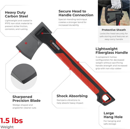 INTERTOOL Chopping Axe and Hatchet Set, 36-Inch Long and 14-Inch Hatchet, Shock Absorbing Fiberglass Handles With Blade Protectors HT-0264-0291