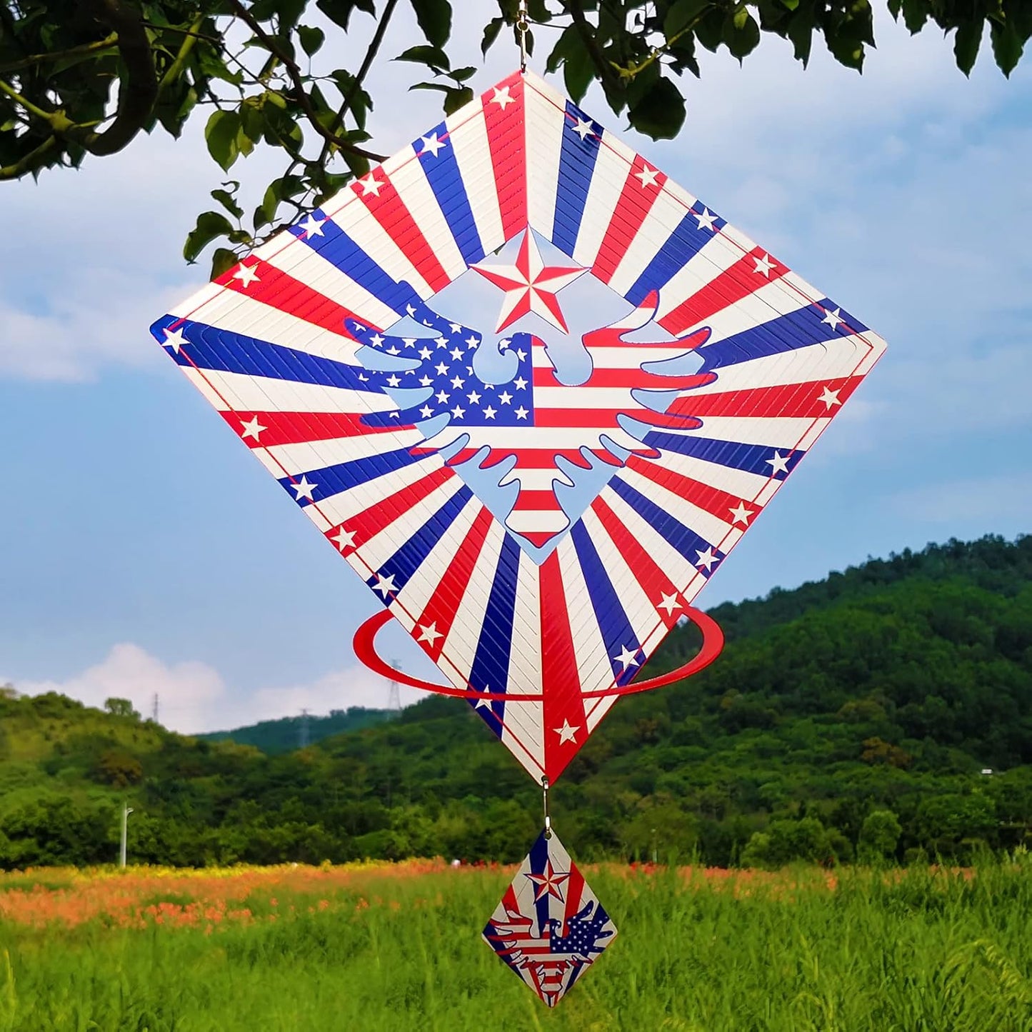DJUAN 4th of July Decorations,13.5in Stainless Steel Eagle Flag Patriotic Wind Spinner Fourth of July Decor Outdoor,Garden Patriotic Decor Independence Day Decorations Wind Spinners for Yard,Garden