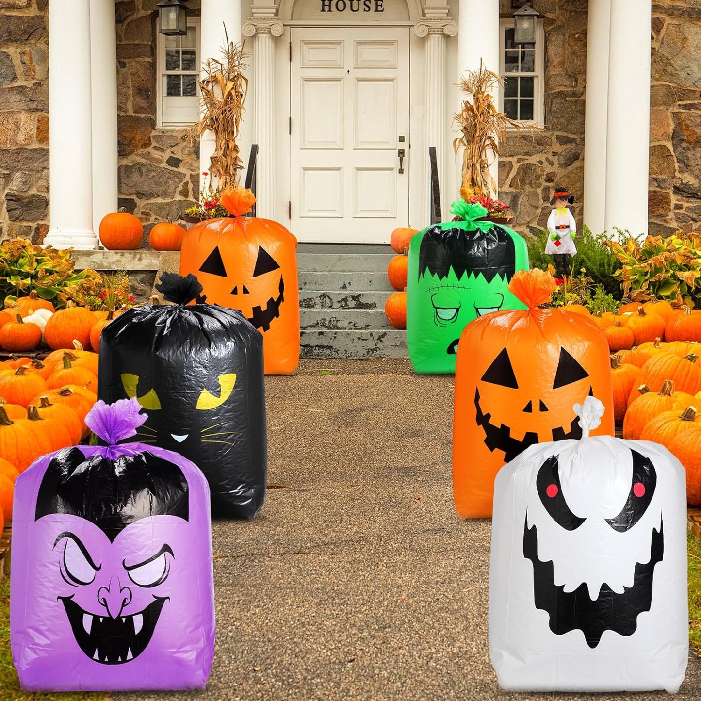 Qilery 6 Pcs Large Halloween Leaf Bags Halloween Reusable Pumpkin Lawn Trash Bags with Twist Ties for Yard, Garden, and Outdoor Party Favors Decorations