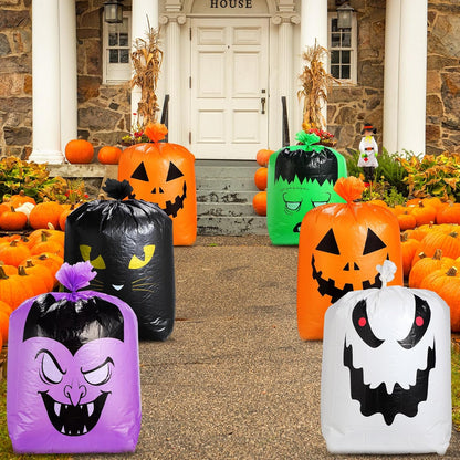 Qilery 6 Pcs Large Halloween Leaf Bags Halloween Reusable Pumpkin Lawn Trash Bags with Twist Ties for Yard, Garden, and Outdoor Party Favors Decorations