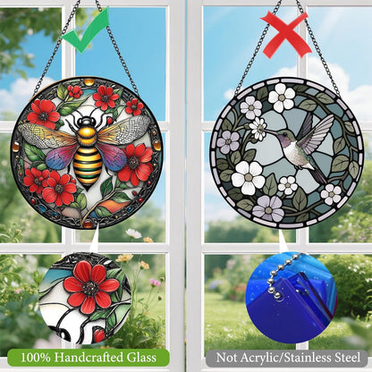 Bee Suncatchers for Windows Hanging - 8 inches Stained Glass Sun Catchers Indoor Window, Suncatcher Stain Glass Window Hanging for Home Decor, Gifts for Holiday Wall Art