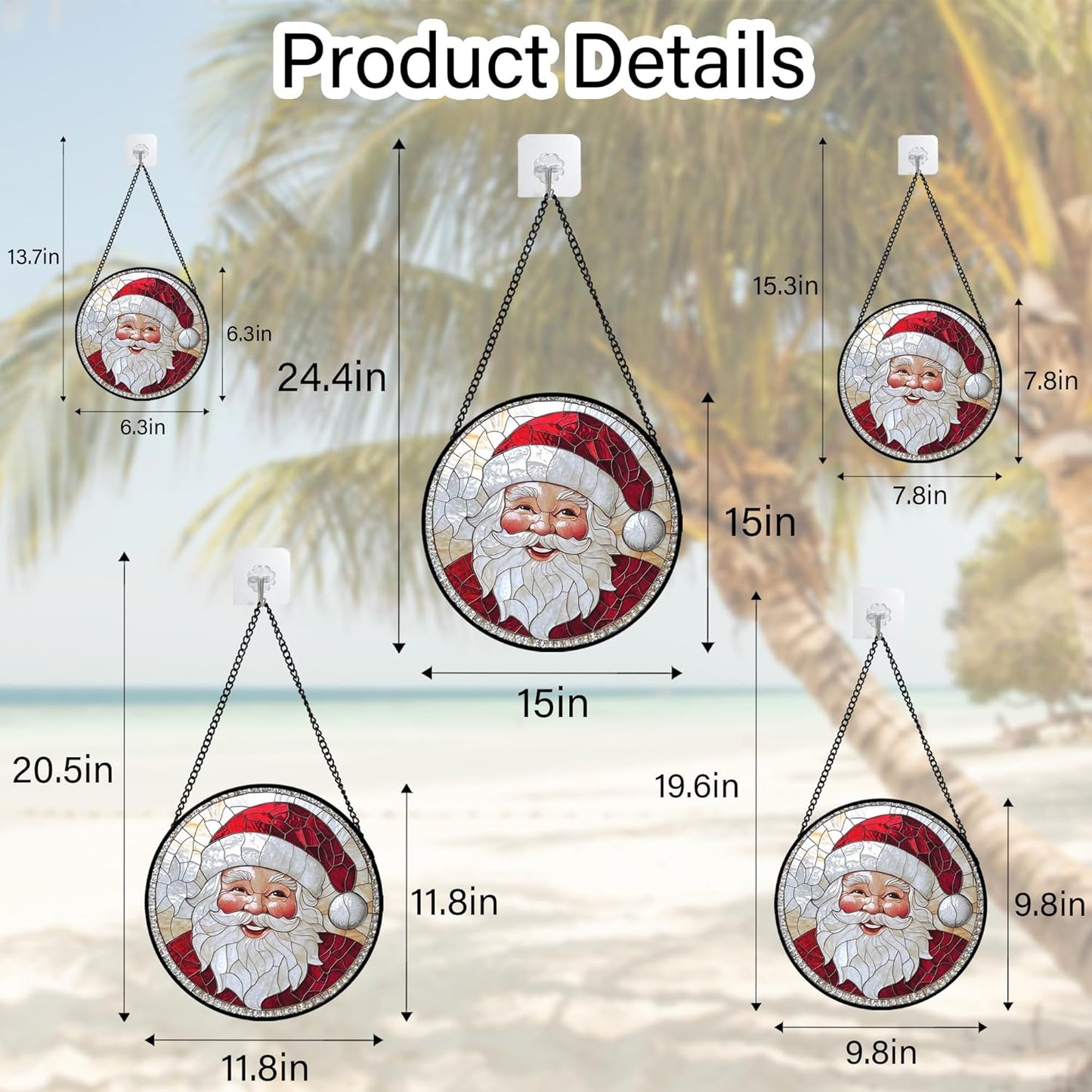Stained Glass Window Hanging - Santa Claus with White Beard Suncatcher for Doors Home Christmas Decoration Winter Sun Catcher Thanksgiving New Year Birthday Gifts for Women Men Mom Nana 15 in