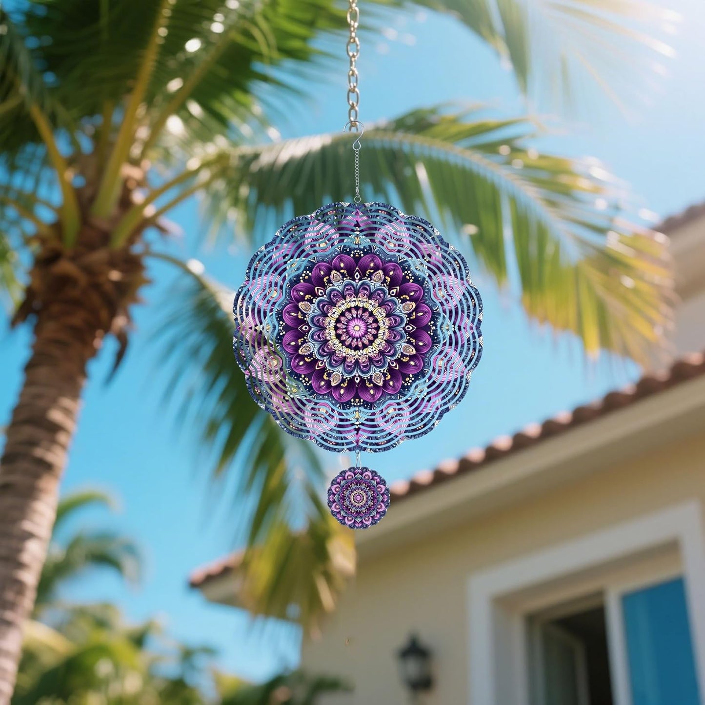 Wind Spinners Outdoor, Retro Kaleidoscope 3D Stainless Steel Wind Sculpture Spinner for Garden Outside Hanging Decor Mother's Day Christmas Birthday Gifts for Women Men Mom Nana 7.8 in