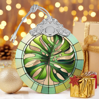 Monstera Leaf Stained Glass Ornament - Christmas Tree Decorations, Holiday Presents, Gift Exchange Ideas