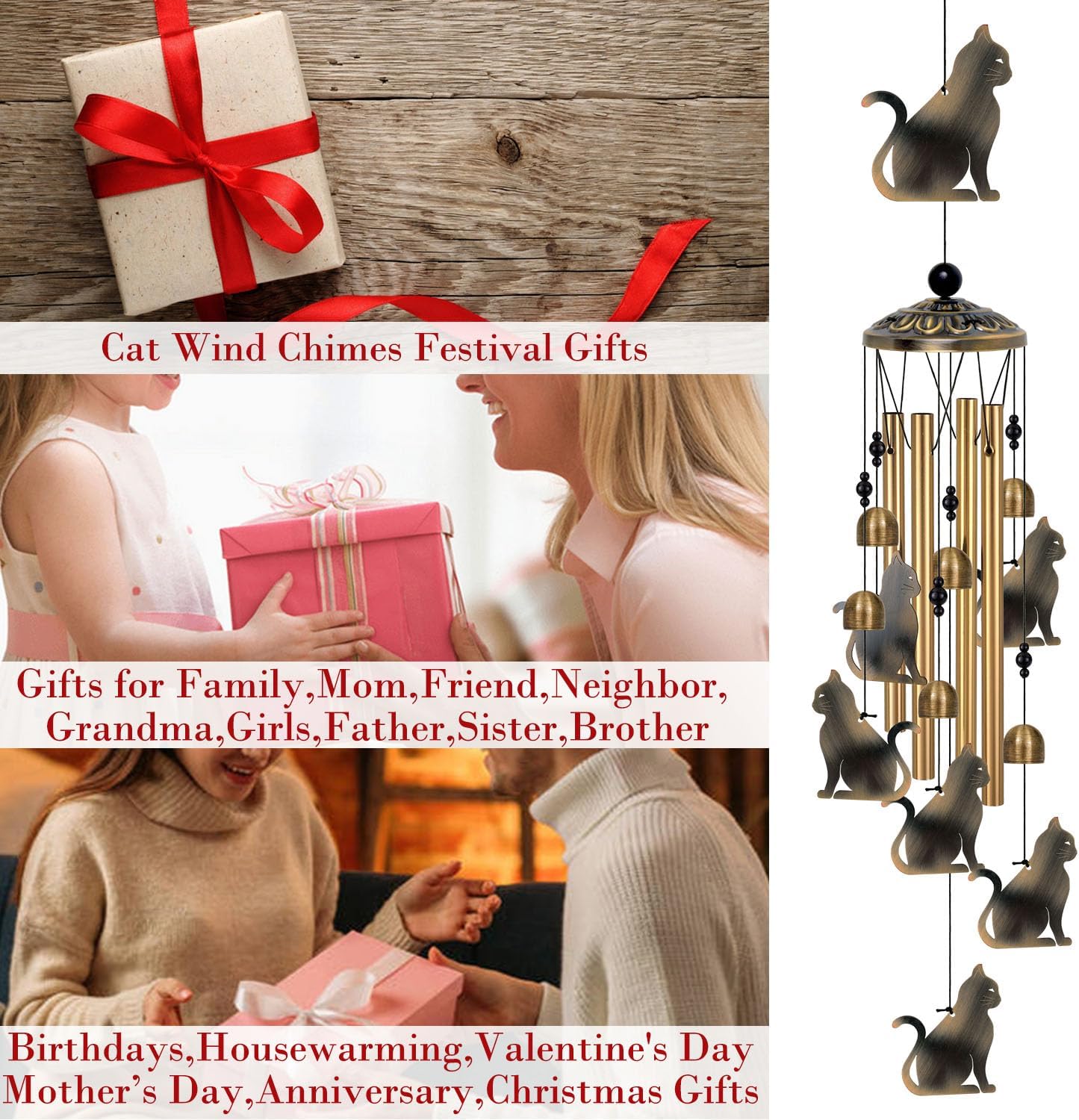 Bronze Cats Wind Chimes Decor, Mobile Blessing Wind Bells Decorate, Sympathy Wind Catcher, Memorial Gifts for Mom,Grandma,Woman (Housewarming/Outside/Indoor/Home/Room/Porch/Yard/Garden Decoration)