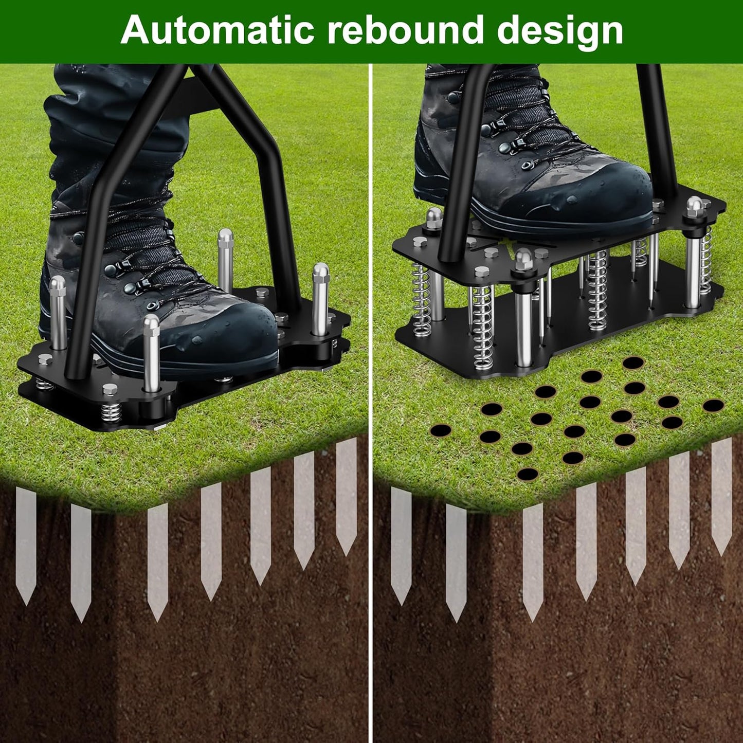 Lawn Aerator, Lawn Aerator Tool with 18 Iron Spikes, Automatic Leaf and Dirt Cleaning, Spring-Loaded Design, Manual Aeration Lawn Tool for Loosening Soil Aerating Patio, Garden Tools and Yard Tools