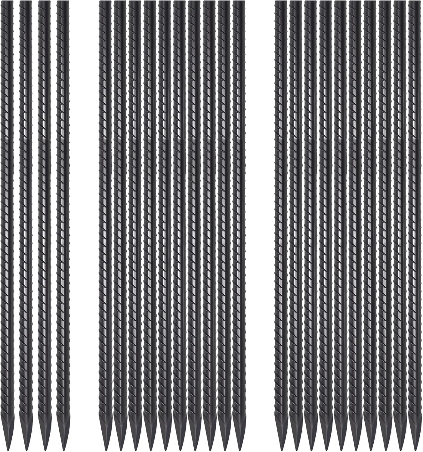 24 Pack Straight Rebar Stakes 24 Inch Metal Stakes for Ground Heavy Duty with Chisel Point End 1/2 Inch Diameter Landscape Timber Spikes for Plant Support, Concrete Form and Fence, Black