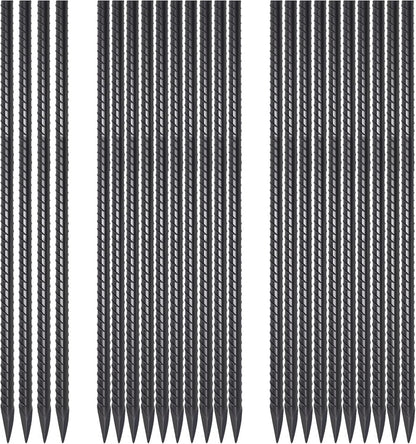 24 Pack Straight Rebar Stakes 24 Inch Metal Stakes for Ground Heavy Duty with Chisel Point End 1/2 Inch Diameter Landscape Timber Spikes for Plant Support, Concrete Form and Fence, Black