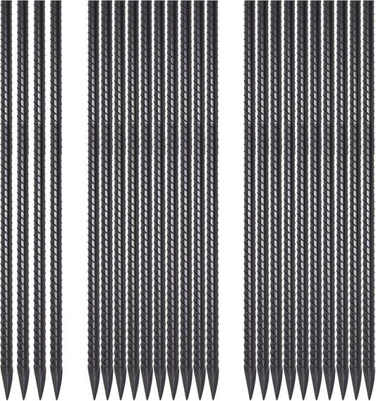 24 Pack Straight Rebar Stakes 24 Inch Metal Stakes for Ground Heavy Duty with Chisel Point End 1/2 Inch Diameter Landscape Timber Spikes for Plant Support, Concrete Form and Fence, Black