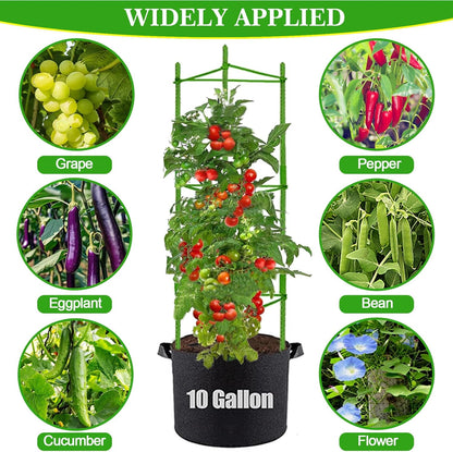 Tomato Cages with 10 Gallon Grow Bags, 48 Inches Garden Tomato Planter, 3-Pack Tomato Trellis for Raised Garden Bed, Tomato Cage Pots Plant Support Stakes Trellis for Climbing Plants Vegetable Flowers