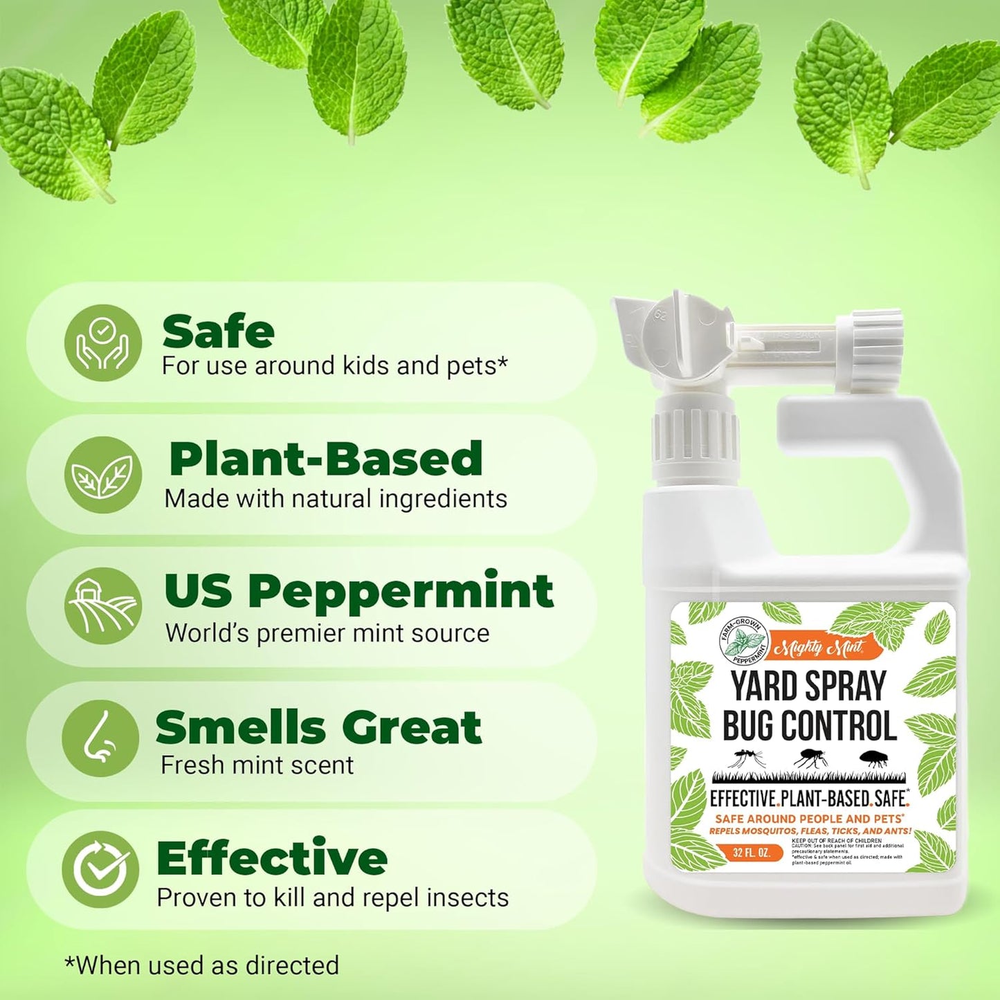 Mighty Mint Peppermint Oil Lawn & Yard Bug Control Spray – Natural Outdoor Pest Repellent for Fleas, Ticks, Mosquitoes, Ants, and More – Plant-Based, Extra-Strength Formula – 32 oz