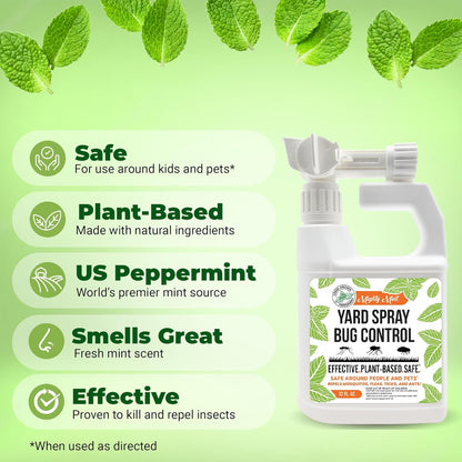 Mighty Mint Peppermint Oil Lawn & Yard Bug Control Spray – Natural Outdoor Pest Repellent for Fleas, Ticks, Mosquitoes, Ants, and More – Plant-Based, Extra-Strength Formula – 32 oz