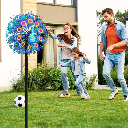 Metal Outdoor Wind Spinner, 2-Way Wind Sculpture Spinner with Metal Stake, Waterproof 360 Degrees Kinetic Windmill Art Decoration for Patio Garden Lawn (Peacock A)