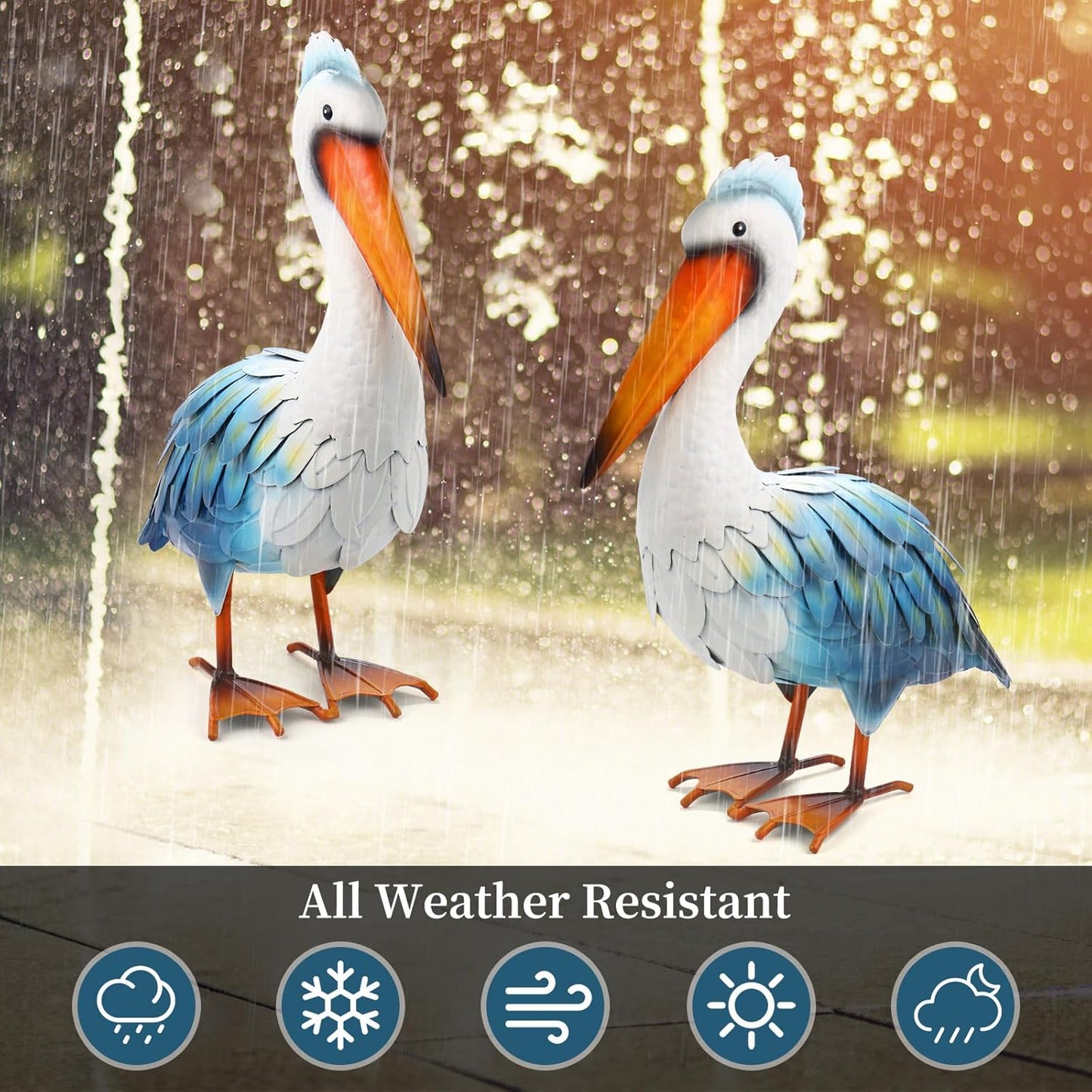 Pelican Statues Metal Garden Decor Coastal Blue Heron Yard Art Sculpture Ornament for Backyard Porch Patio Pond Decor