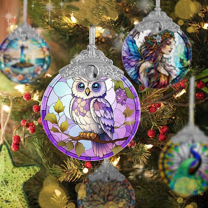 Stained Glass Suncatcher, Jocidea Owl Ornament, Christmas Ornaments, Holidays Ornaments, Christmas Tree Decor, Owl Decor for Home, Owl Gifts