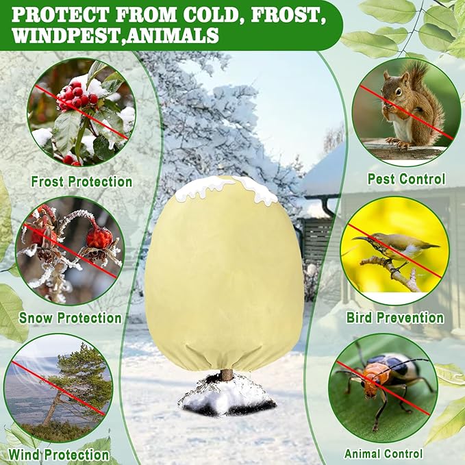 Evoio Plant Covers Freeze Protection 6 x 7 FT 3 oz/yd² Winter Frost Blankets Cloths Fabric Bags with Zipper for Outdoor Plants Tree Shrub Garden Potted Freeze Frost Winterizing Protection