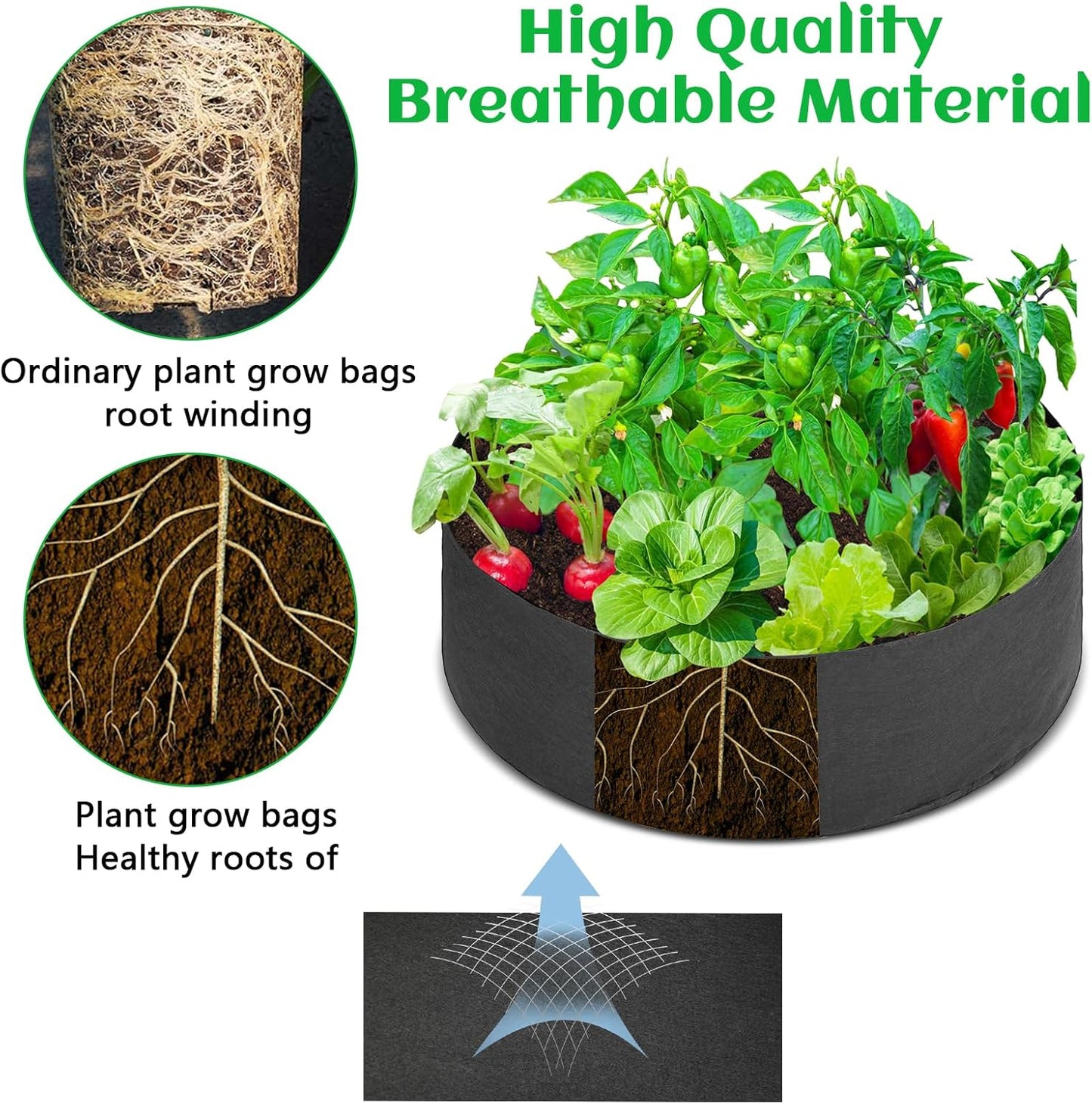2 Pack Large 50 Gallon Plant Grow Bags, Round Black Fabric Raised Garden Beds, Durable Garden Planter Cloth Pots Container to Grow Vegetables for Outdoor Plants