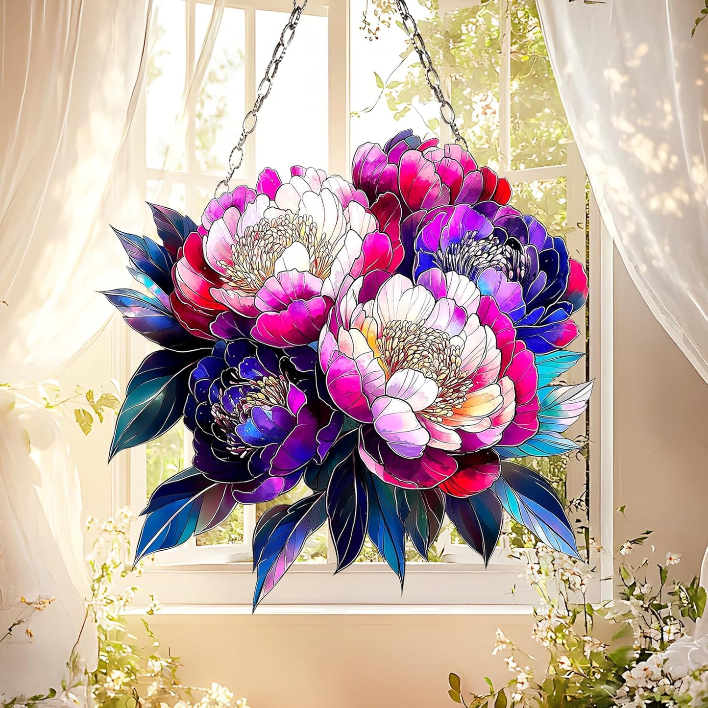 Colorful Flower Floral Acrylic Suncatcher Birth Flower Faux Stained Window Hanging for Her Room Decor Sun Catchers Indoor Windown Suncatchers Windows Outdoor