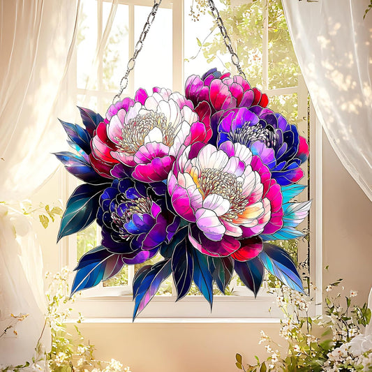 Colorful Flower Floral Acrylic Suncatcher Birth Flower Faux Stained Window Hanging for Her Room