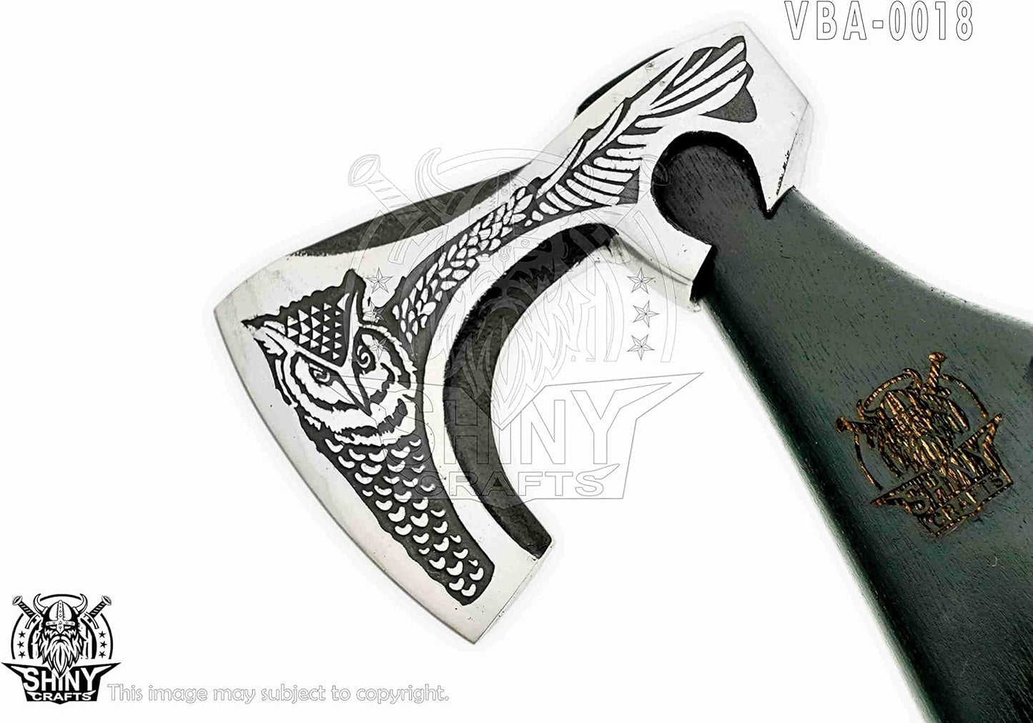 SHINY CRAFTS-Axes Handmade Viking Axe Hatchet Norse Battle Axe-with Carbon Steel Head and Black Etching Design Ashwood Handle Viking Gifts for Men with Premium Quality Leather Sheath (SCA 18)